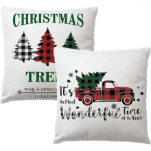 Set of 2 Farmhouse Christmas Pillowcases Red/Black Buffalo Check Christmas Tree/Vintage Cushion Cover