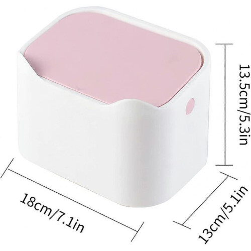 Trash Can Desk Bin, Mini Portable Table Waste Bin Press-Type Lid Desktop Dustbin Tissue Box Holde 1