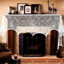 Halloween Fireplace Fireplace Scarf, White Lace Cobweb Fireplace Cover for Halloween Home Party Decor