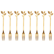 8pcs stainless steel fruit forks cake dessert picks golden