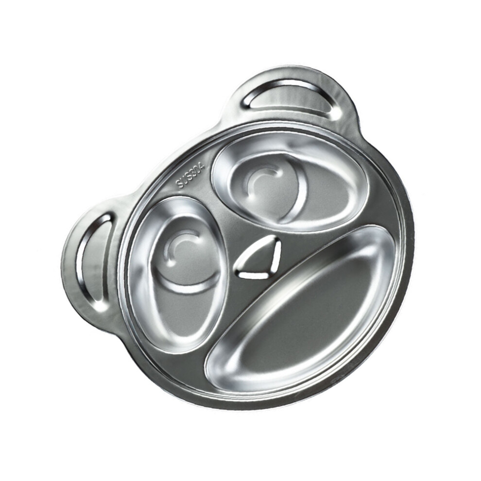Stainless Steel Bear Shape Kids Dinner Plate With Cutlery Compartment Artibetter