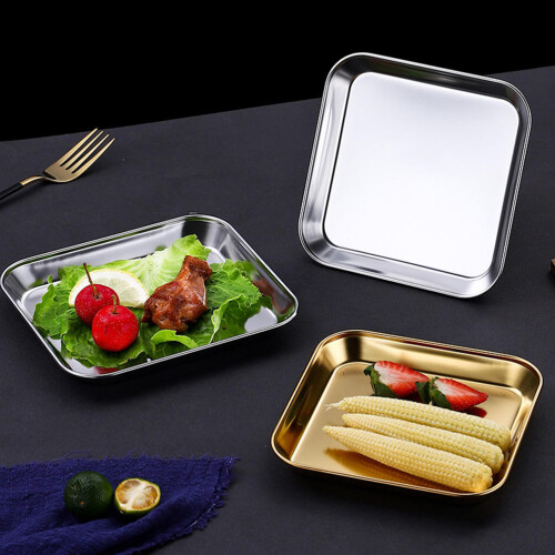 2pcs stainless steel square storage dessert plates silver 1