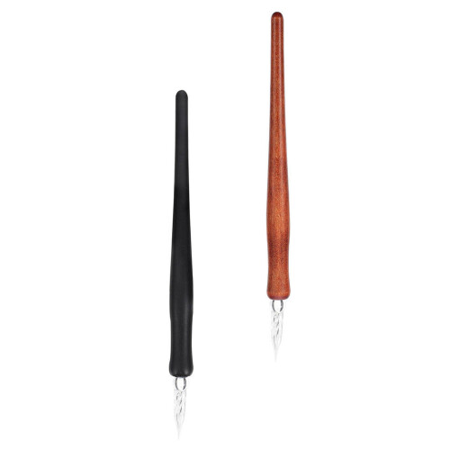 2pcs glass calligraphy dip pens with wood handle