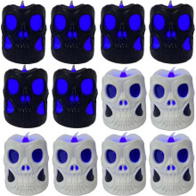 12-Pack Halloween LED Skull Candle Lights with Realistic Colors Bright Blinking Battery Powered
