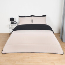 (Black/Stone Reversible, Single) OHS Coverless Quilted Duvet with Pillowcase Set Soft Fleece Teddy Sherpa Cable Knit 7.5/10.5 TOG All Year Round Summer Winter Camping