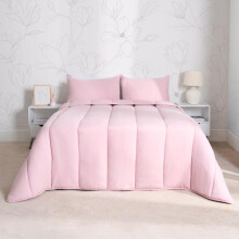 (Blush Pink, Single) OHS Coverless Quilted Duvet with Pillowcase Set Soft Fleece Teddy Sherpa Cable Knit 7.5/10.5 TOG All Year Round Summer Winter Camping