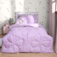 (Butterfly Lilac, Single) OHS Coverless Quilted Duvet with Pillowcase Set Soft Fleece Teddy Sherpa Cable Knit 7.5/10.5 TOG All Year Round Summer Winter Camping