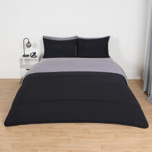 (Black/Grey Reversible, King) OHS Coverless Quilted Duvet with Pillowcase Set Soft Fleece Teddy Sherpa Cable Knit 7.5/10.5 TOG All Year Round Summer Winter Camping
