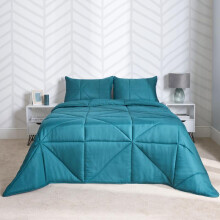 (Geo Teal, Single) OHS Coverless Quilted Duvet with Pillowcase Set Soft Fleece Teddy Sherpa Cable Knit 7.5/10.5 TOG All Year Round Summer Winter Camping
