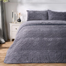 (Cable Knit Grey, King) OHS Coverless Quilted Duvet with Pillowcase Set Soft Fleece Teddy Sherpa Cable Knit 7.5/10.5 TOG All Year Round Summer Winter Camping