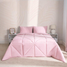 (Geo Blush Pink, Single) OHS Coverless Quilted Duvet with Pillowcase Set Soft Fleece Teddy Sherpa Cable Knit 7.5/10.5 TOG All Year Round Summer Winter Camping