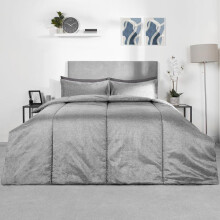 (Grey, Double) OHS Coverless Quilted Duvet with Pillowcase Set Soft Fleece Teddy Sherpa Cable Knit 7.5/10.5 TOG All Year Round Summer Winter Camping