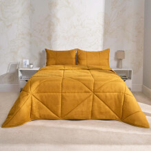 (Geo Ochre Yellow, King) OHS Coverless Quilted Duvet with Pillowcase Set Soft Fleece Teddy Sherpa Cable Knit 7.5/10.5 TOG All Year Round Summer Winter Camping