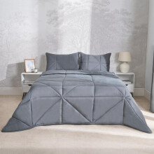 (Geo Grey, Single) OHS Coverless Quilted Duvet with Pillowcase Set Soft Fleece Teddy Sherpa Cable Knit 7.5/10.5 TOG All Year Round Summer Winter Camping