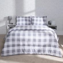 (Gingham Grey, Double) OHS Coverless Quilted Duvet with Pillowcase Set Soft Fleece Teddy Sherpa Cable Knit 7.5/10.5 TOG All Year Round Summer Winter Camping