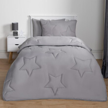 (Star Grey, Double) OHS Coverless Quilted Duvet with Pillowcase Set Soft Fleece Teddy Sherpa Cable Knit 7.5/10.5 TOG All Year Round Summer Winter Camping