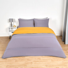 (Grey/Ochre Yellow Reversible, King) OHS Coverless Quilted Duvet with Pillowcase Set Soft Fleece Teddy Sherpa Cable Knit 7.5/10.5 TOG All Year Round Summer Winter Camping