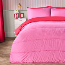 (Hot Pink/Red, King) OHS Coverless Quilted Duvet with Pillowcase Set Soft Fleece Teddy Sherpa Cable Knit 7.5/10.5 TOG All Year Round Summer Winter Camping