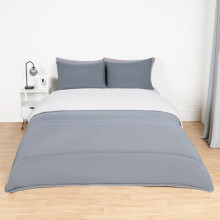 (Grey/Silver Reversible, Single) OHS Coverless Quilted Duvet with Pillowcase Set Soft Fleece Teddy Sherpa Cable Knit 7.5/10.5 TOG All Year Round Summer Winter Camping