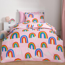 (Rainbow Pink, Single) OHS Coverless Quilted Duvet with Pillowcase Set Soft Fleece Teddy Sherpa Cable Knit 7.5/10.5 TOG All Year Round Summer Winter Camping