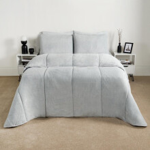 (Teddy Silver, King) OHS Coverless Quilted Duvet with Pillowcase Set Soft Fleece Teddy Sherpa Cable Knit 7.5/10.5 TOG All Year Round Summer Winter Camping
