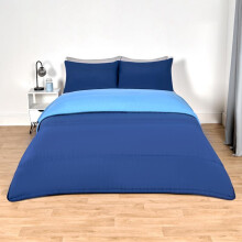 (Navy/Blue Reversible, King) OHS Coverless Quilted Duvet with Pillowcase Set Soft Fleece Teddy Sherpa Cable Knit 7.5/10.5 TOG All Year Round Summer Winter Camping