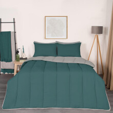 (Teal/Grey, Single) OHS Coverless Quilted Duvet with Pillowcase Set Soft Fleece Teddy Sherpa Cable Knit 7.5/10.5 TOG All Year Round Summer Winter Camping