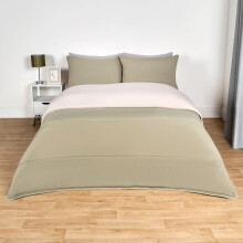(Sage/Natural Reversible, Double) OHS Coverless Quilted Duvet with Pillowcase Set Soft Fleece Teddy Sherpa Cable Knit 7.5/10.5 TOG All Year Round Summer Winter Camping