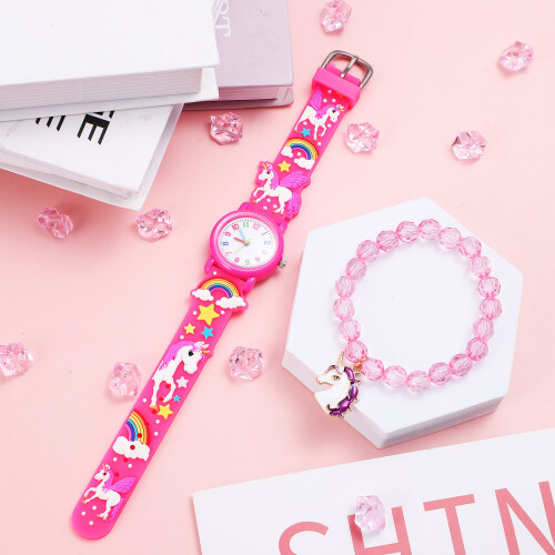 conjunto relógio unicórnio com pulseira de para crianças 2