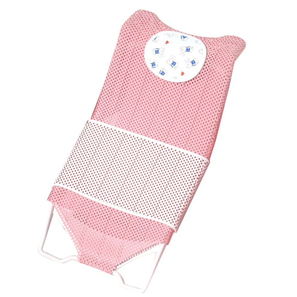 Adjustable Pink Baby Bath Net Stand with Slip-Resistant Pad for Home Travel