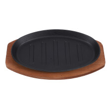 sizzle steak platte 30 cm gusseisen mit holzunterlage