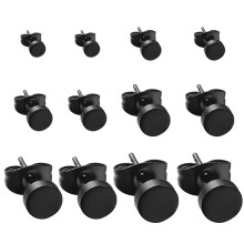 6 pares pendientes acero quirúrgico redondos 3-8 mm para hombre negro
