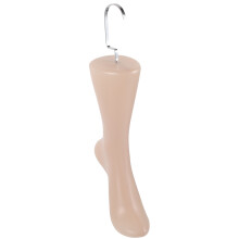 Female plastic foot model with hook for sock display