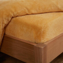 (Ochre, Double) OHS Teddy Fleece Fitted Sheet Thermal Warm Soft Plush Cosy 25cm Deep Single Double King Super King Bedding