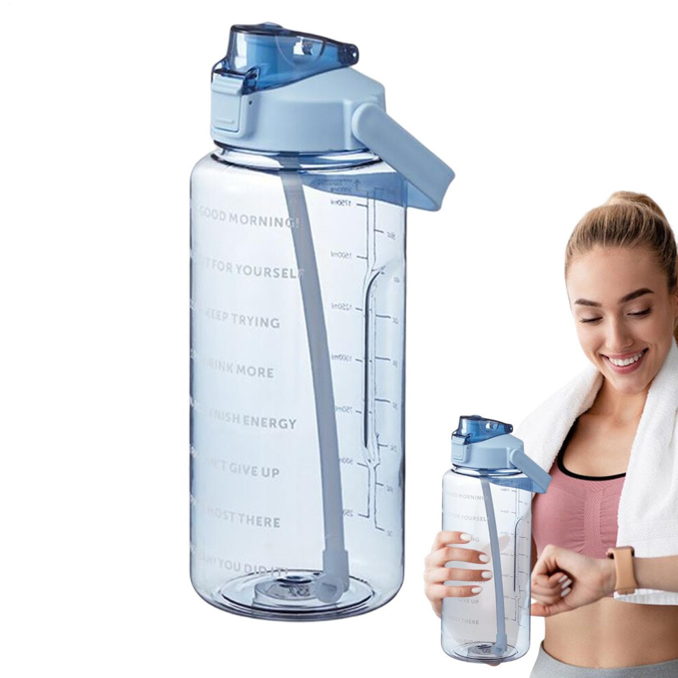 Leak Proof Drinks Bottle 2L With Straw Blue Sports Water Bottle With Handle And Time Marker For Gym School Cycling-image-OPC-PKQF2QV-NEW