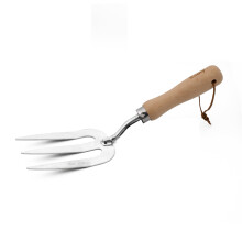 Garden Hand Weeder Fork Stainless Steel Head Wooden Handle For Planting Mulch Loosening Transplanting Soil Rust Resistant