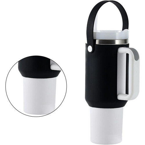 Water Bottle Holder With Handle Protective Silicone Sleeve, Silicone Texture, Black, Water Cup Accessory 1