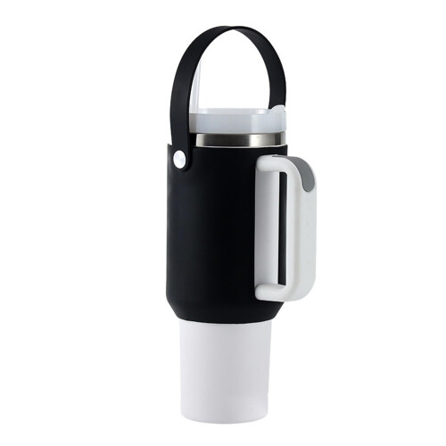 Water Bottle Holder With Handle Protective Silicone Sleeve, Silicone Texture, Black, Water Cup Accessory