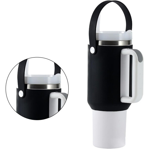 Water Bottle Holder With Handle Protective Silicone Sleeve, Silicone Texture, Black, Water Cup Accessory 2