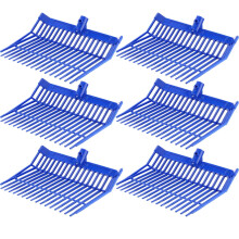 Manure Fork Head 18-Tines Pitch Fork Replacement, ABS Plastic, 6-Piece Set, With Screws and Nuts, Blue, Horse Stall Use