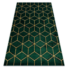 Exclusive EMERALD Carpet 1014 glamour, stylish cube bottle green / gold 200x290 cm