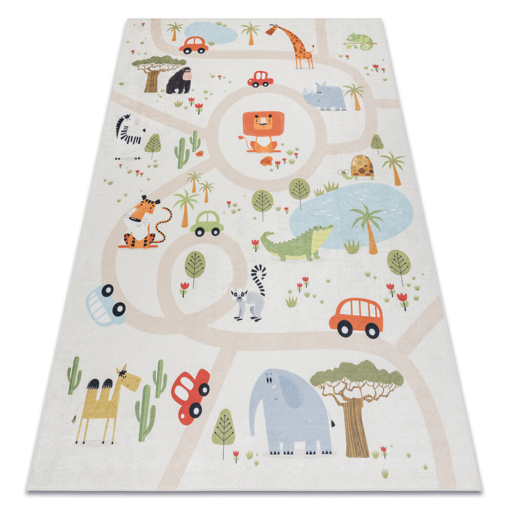 Bambino 1165 Washing Carpet Zoo For Children Anti-Slip - Beige 80X150 Cm Brown Rugsx