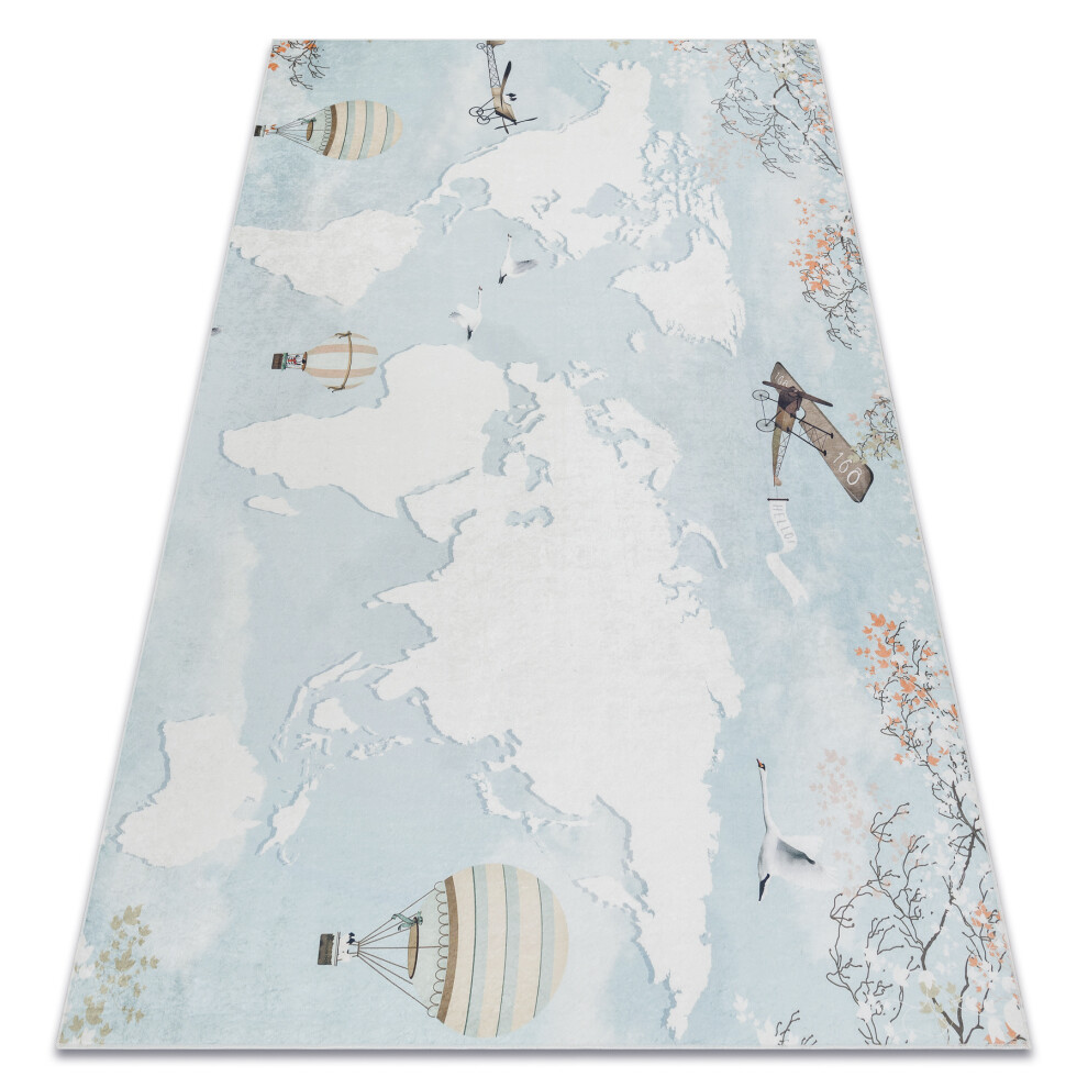 Bambino 1163 Washing Carpet World Map For Children Anti-Slip - 80X150 Cm Blue Rugsx