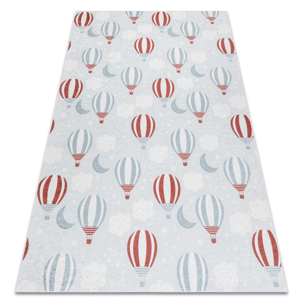 Bambino 1349 Washing Carpet Balloons, Clouds For Children Anti-Slip - 80X150 Cm Grey Rugsx