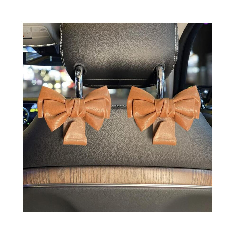 (Brown, One-Size) Bowknot Design Car Seat Back Hook (1 Pair), Multifunctional Seat Back Hook, Car Interior Accessories For Car Stowing & Tidying, Car 5071832460206