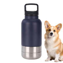 Travel Dog Water Bottle Stainless Steel 1520ml Detachable Bowl For Walking Hiking Beach Outdoor Black Model A