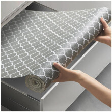 (30x300cm/11.8x118inches, Octagonal round silver) Geometric Pattern Drawer Liner, 1 Roll Non-slip Waterproof Interior Drawer Mat, Kitchen Cabinet Drawer Liner, Refrigerator Liner, Household
