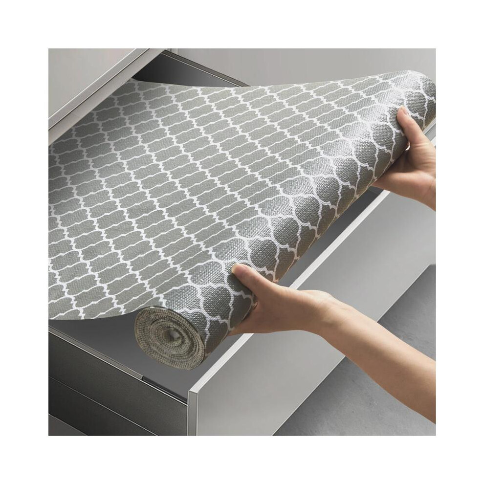 (30X300cm/11.8X118inches, Octagonal Round Silver) Geometric Pattern Drawer Liner, 1 Roll Non-Slip Waterproof Interior Drawer Mat, Kitchen Cabinet Draw 5021832498051