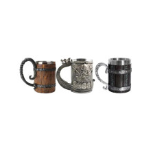 (Brown*1 pc+Dark Gray*1 pc+Black*1 pc, one-size) Beer Mug with Handle, Double Wall Insulated Mug, Vintage Design Coffee Cup For Home Office Gift