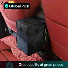 (Black, one-size) Car Trash Can with Lid & Storage Pockets, Leak-Proof Car Trash Bag, Waterproof Automotive Garbage Can, Multipurpose Trunk Storage